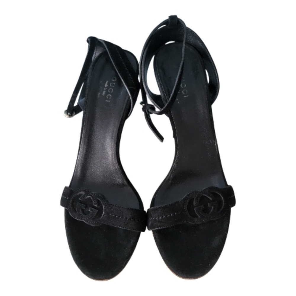 Gucci Black Suede Ankle-Strap Sandals